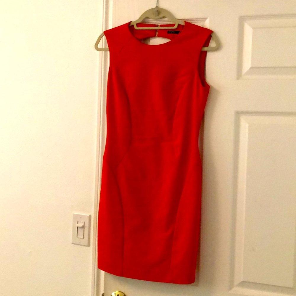 Zara red orange cocktail dress with keyhole back